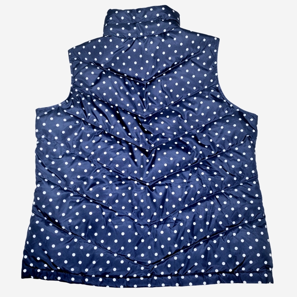 Lands End Womens Large Navy Blue Puffer Vest Down Feather Polka Dot Full Zip - Picture 3 of 9